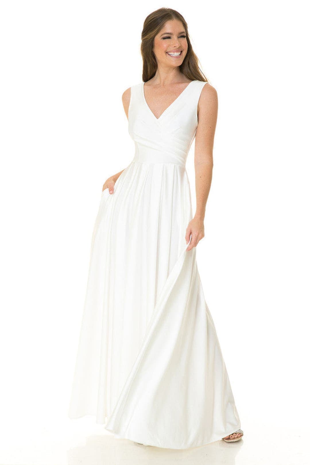 Lenovia 5242B Long Classy Simple Ivory Wedding Dress | FormalDessShops