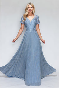 Lenovia 8139 Short Sleeve Mother Of The Bride Gown - PERRY BLUE / S - Dress