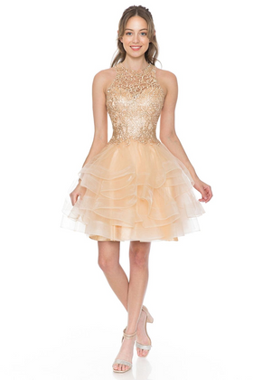 Lenovia 8163 Short Halter Cocktail Ruffle Dress