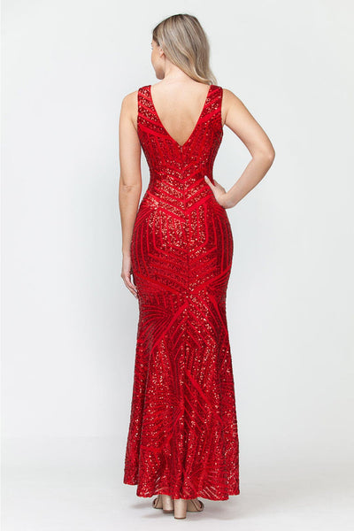 Lenovia USA 5150 V-Neck Mermaid Sequined Long Evening Prom Dress - Dress