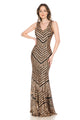 Lenovia USA 5150 V-Neck Mermaid Sequined Long Evening Prom Dress - GOLD/BLACK / XS - Dress