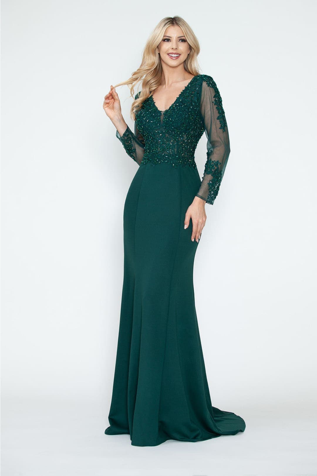 Lenovia USA 8323G V-neck Mother Of The Bride Hunter Green Formal Dress - HUNTER GREEN / S - Dress