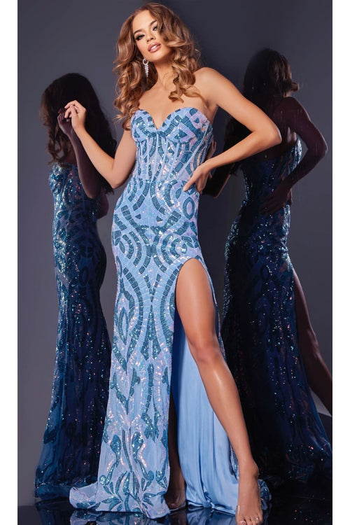 Light Blue Sequin Prom Dress: Jovani 43410 - Light Blue / 00 - Apparel & Accessories > Clothing > Dresses