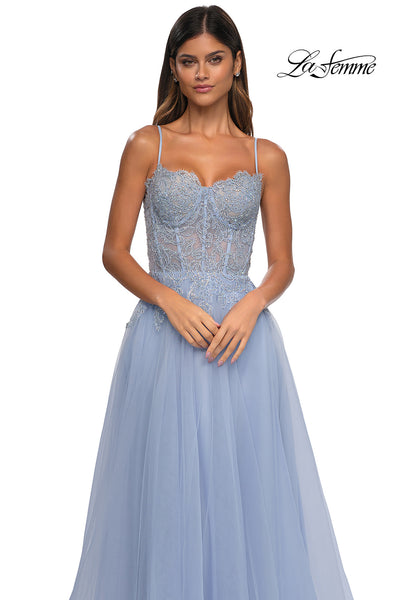 La Femme 32646 Lace Applique Sleeveless Prom Gown