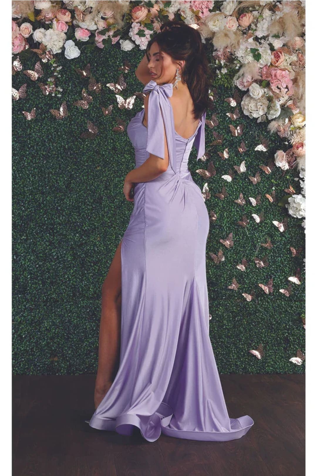 plus size lilac bridesmaid dresses S / With Slit Frosted Lilac V-Neck Bridesmaid Dress Soft Elegant Maxi Gown