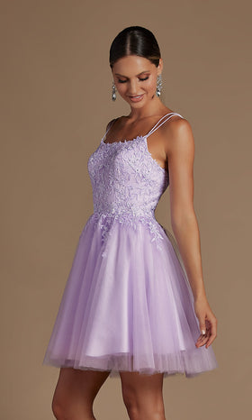 Nox Anabel Embroidered Corset-Back Short Homecoming Dress