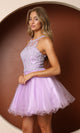 Narianna-Short Babydoll Homecoming Dress with Beading