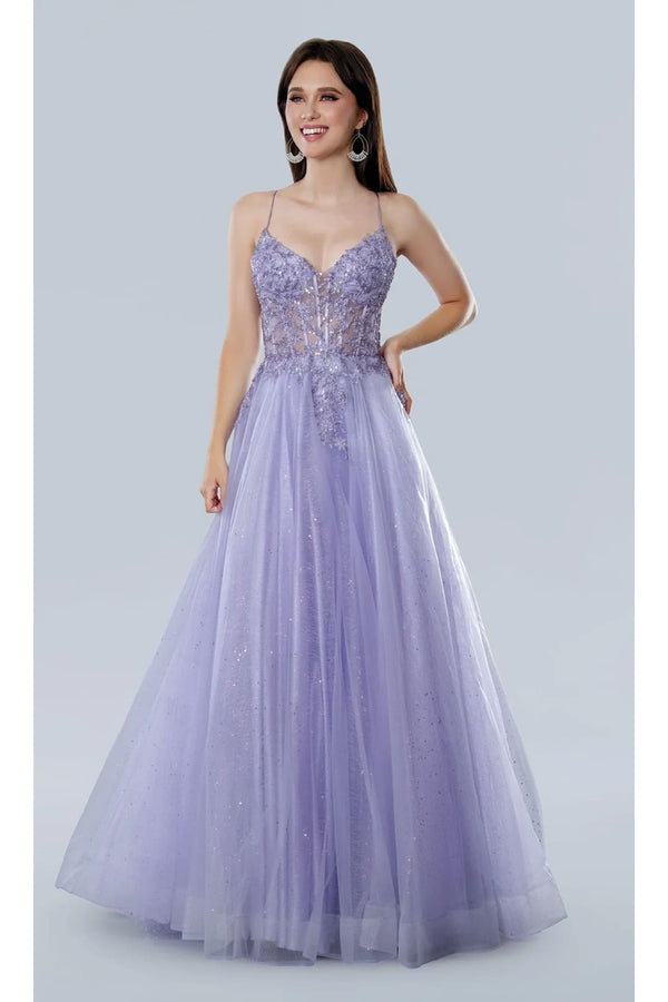Lilac Prom Dress Glitter Corset Ball Gown Stella Couture 25140 - Lilac / 2 - Dresses