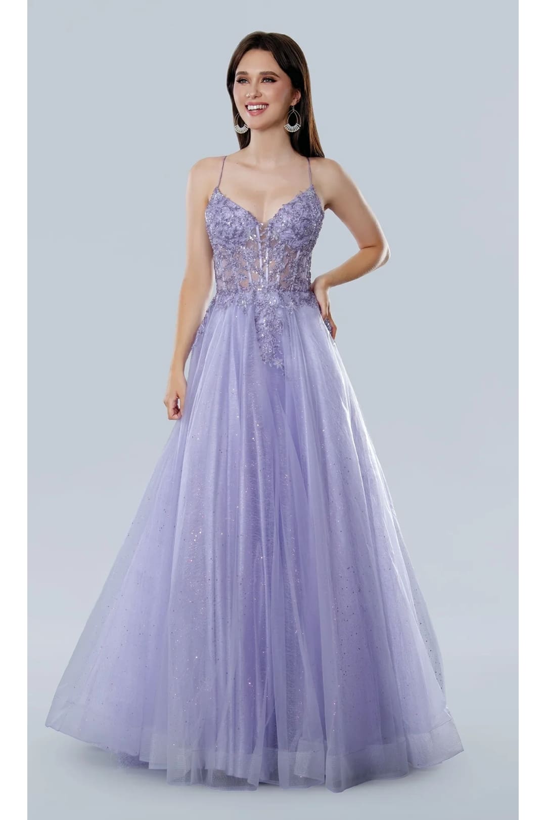 Lilac Prom Dress Glitter Corset Ball Gown Stella Couture 25140 - Lilac / 2 - Dresses
