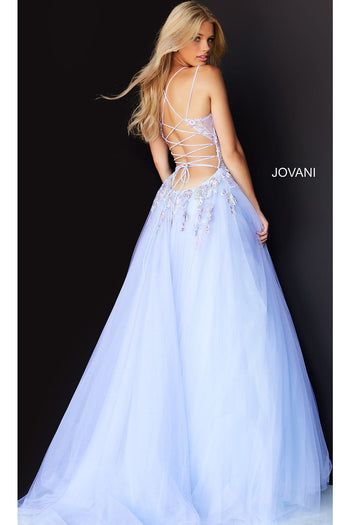 Lilac Purple Sheer-Bodice Prom Ball Gown by Jovani - Apparel & Accessories > Clothing > Dresses