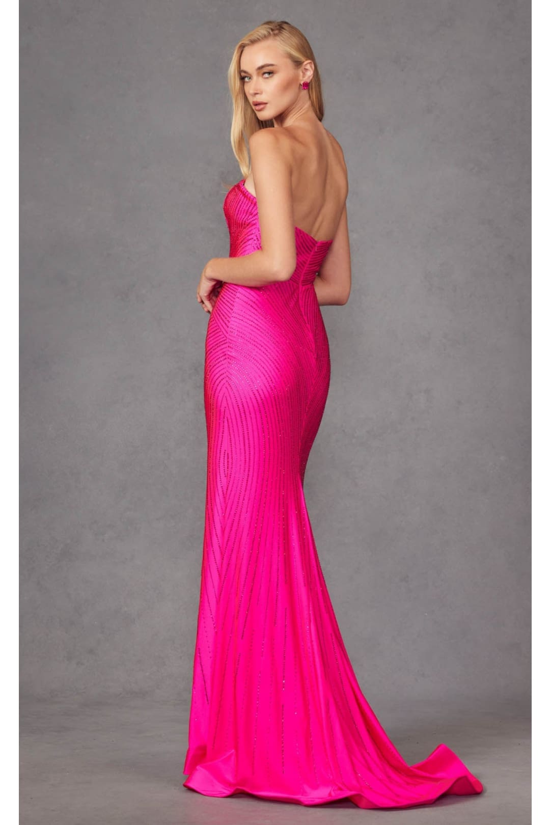 Linear Beaded Strapless Mermaid Dress by Juliet JT2472R - Dress