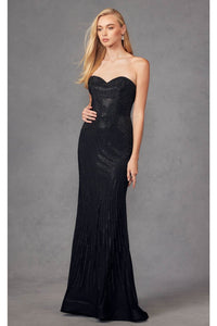 Linear Beaded Strapless Mermaid Dress by Juliet JT2472R - Dress