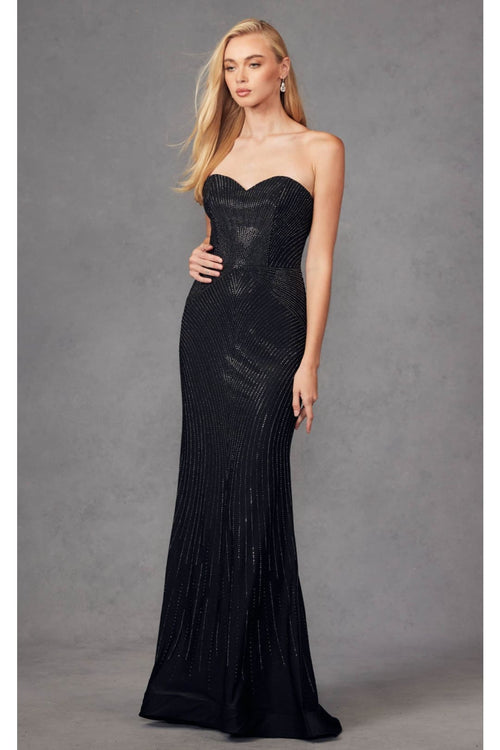 Linear Beaded Strapless Mermaid Dress by Juliet JT2472R - Dress