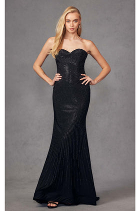 Linear Beaded Strapless Mermaid Dress by Juliet JT2472R