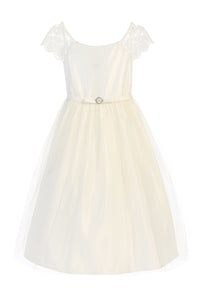 Little Girl Lace & Pearl Dress - LAK621 - Off White / S