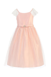 Little Girl Lace & Pearl Dress - LAK621 - Petal Pink / S