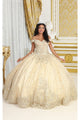 LK232 Corset Back Butterfly Applique Off Shoulder Ball Quince Dress - CHAMPAGNE / 4 - Dress