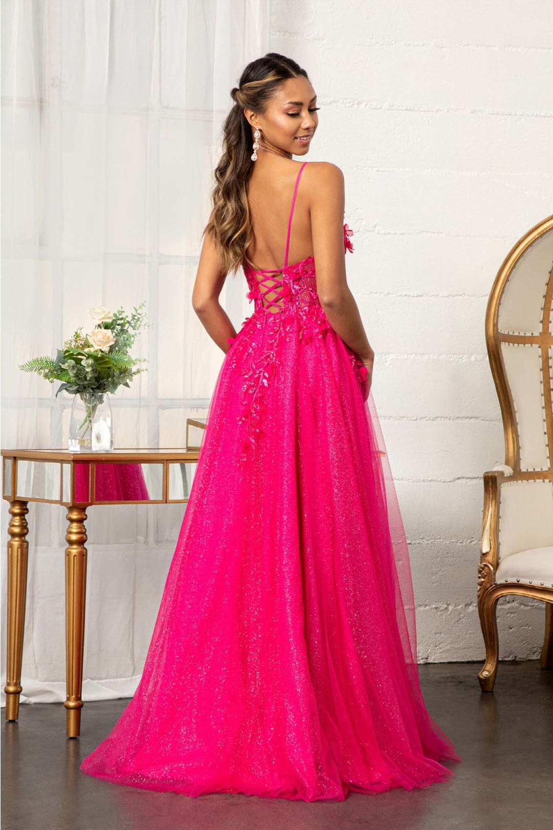 Long 3D Floral Slit Dress by Elizabeth K GL3034 - Long Formal Dresses
