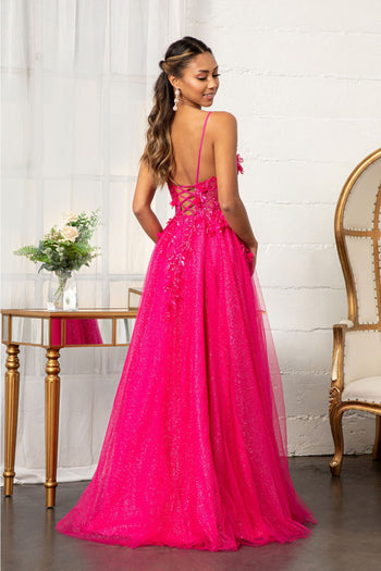Long 3D Floral Slit Dress by Elizabeth K GL3034 - Long Formal Dresses