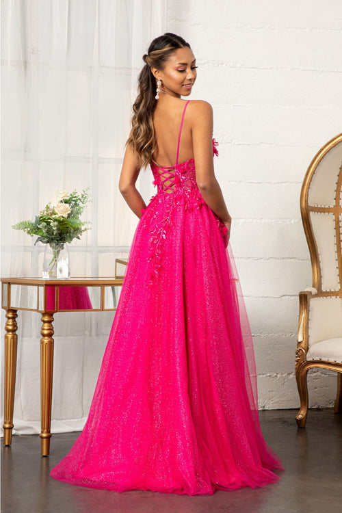 Long 3D Floral Slit Dress by Elizabeth K GL3034 - Long Formal Dresses