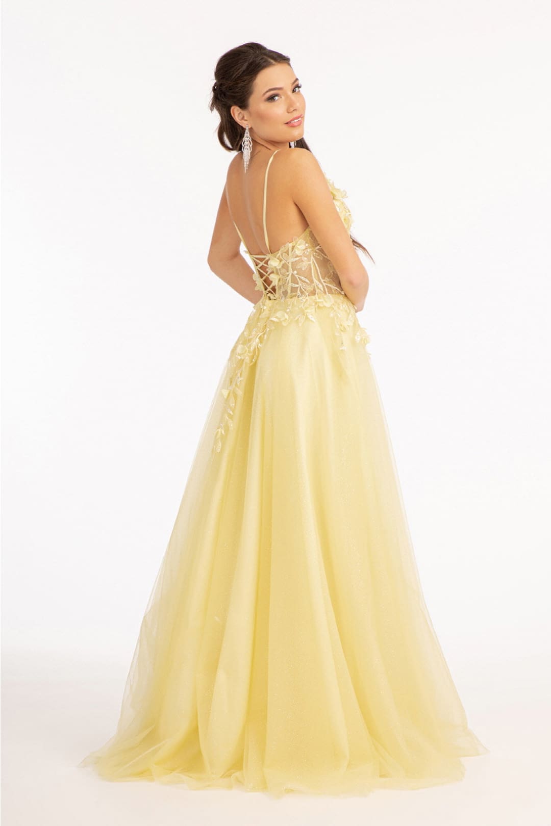 Long 3D Floral Slit Dress by Elizabeth K GL3034 - Long Formal Dresses
