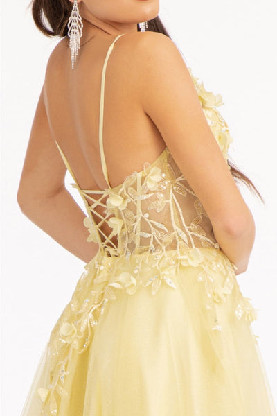 Long 3D Floral Slit Dress by Elizabeth K GL3034 - Long Formal Dresses