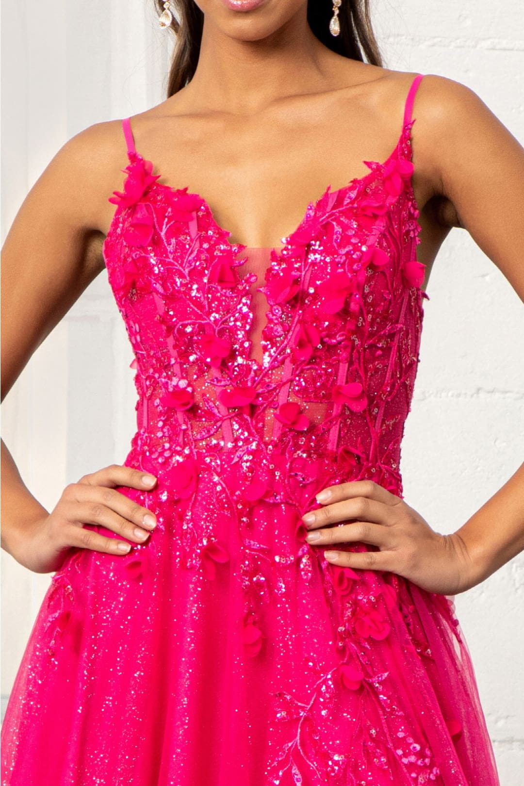 Long 3D Floral Slit Dress by Elizabeth K GL3034 - Long Formal Dresses