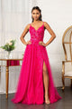 Long 3D Floral Slit Dress by Elizabeth K GL3034 - XS / Fuchsia - Long Formal Dresses