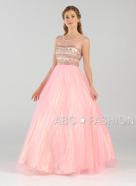 Long Sleeveless Beaded A-Line Gown By Poly USA 7726