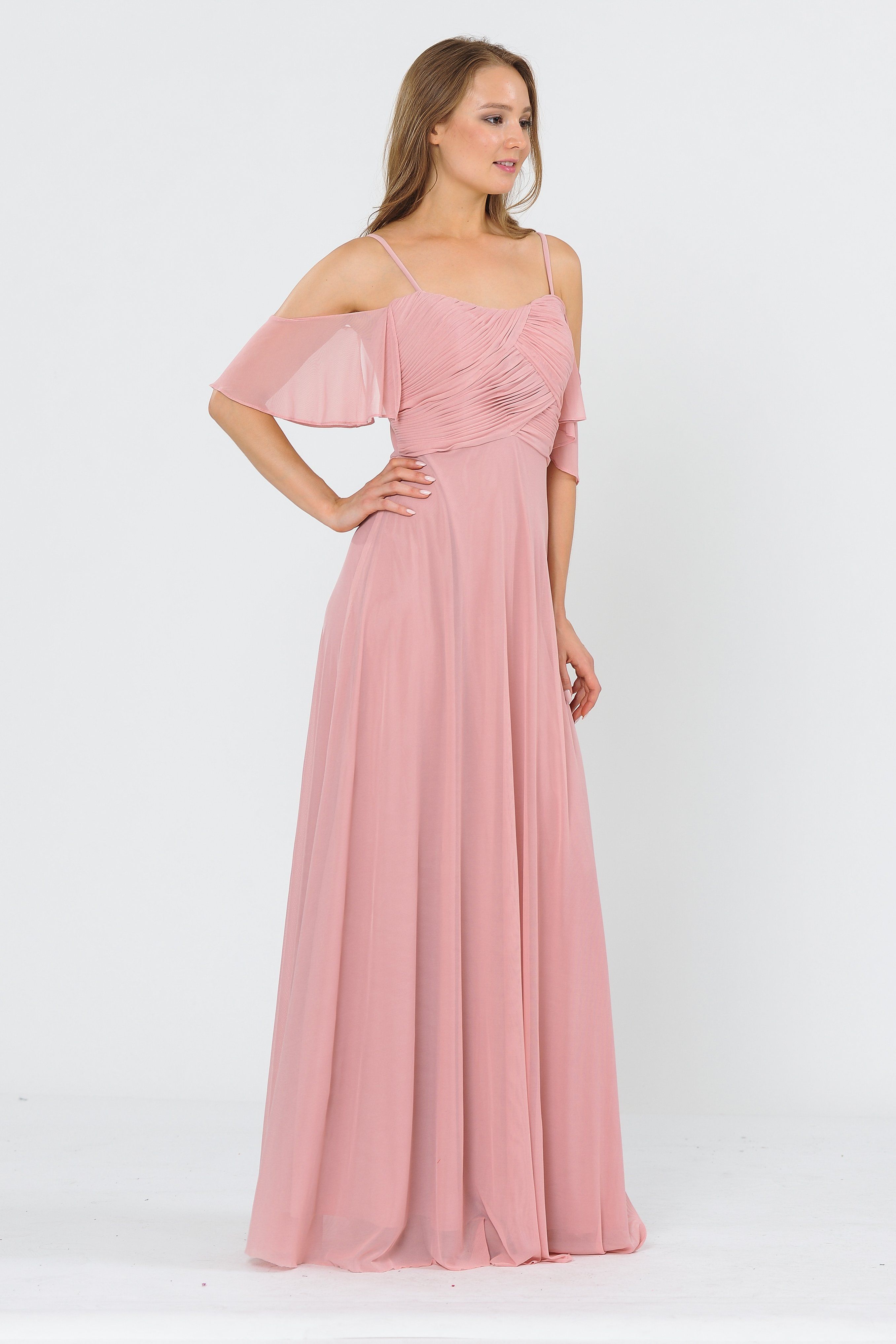 Vestido largo de corte A con hombros descubiertos de Poly USA 8552