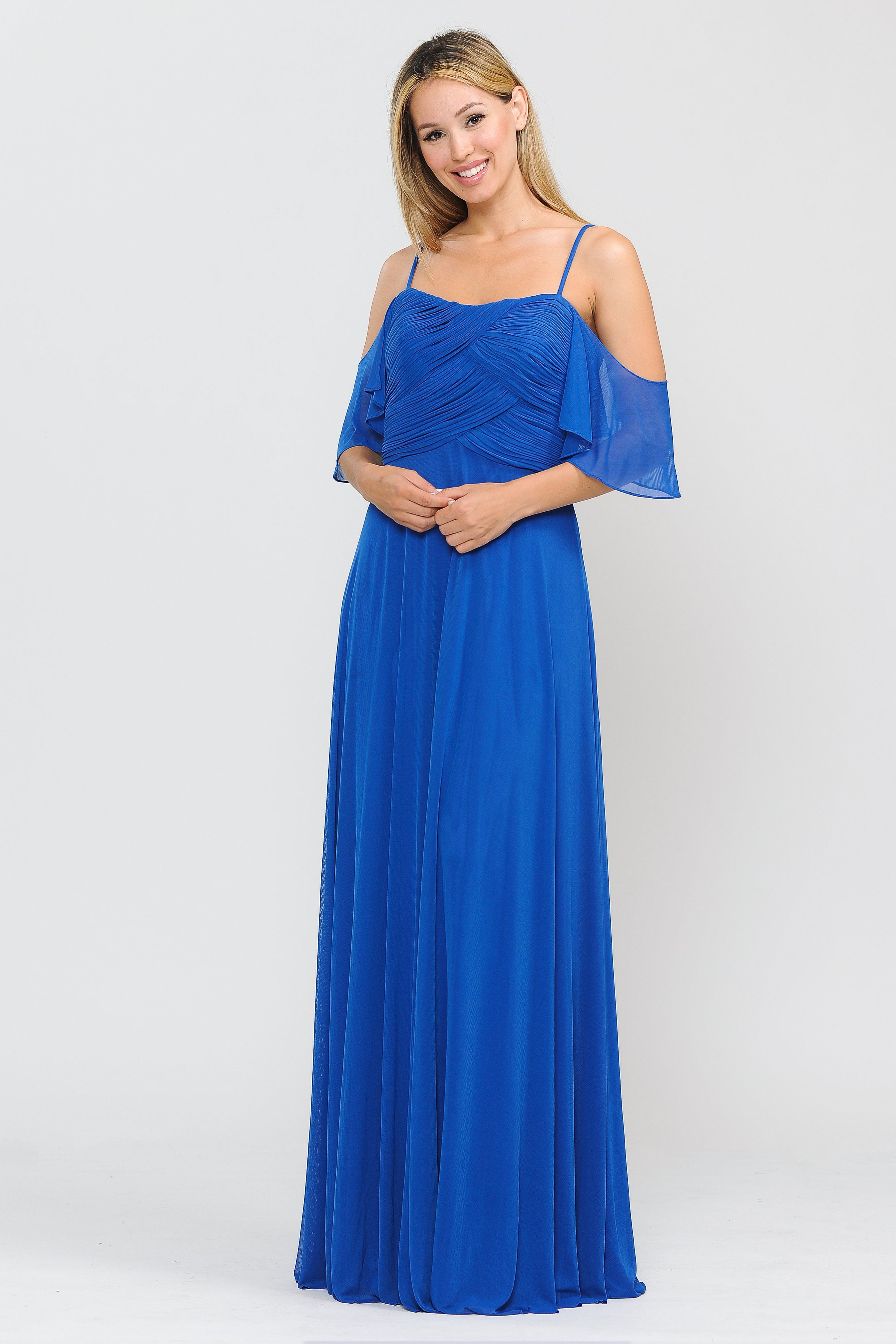 Vestido largo de corte A con hombros descubiertos de Poly USA 8552