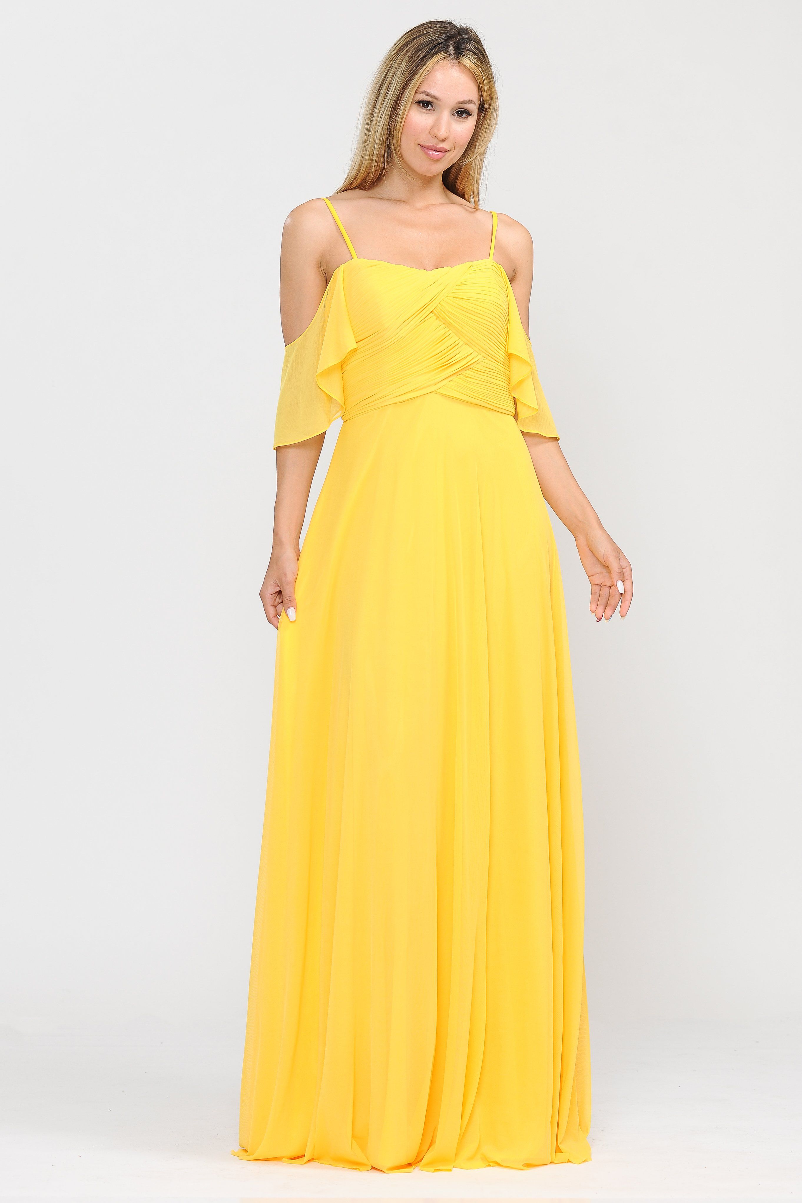 Vestido largo de corte A con hombros descubiertos de Poly USA 8552