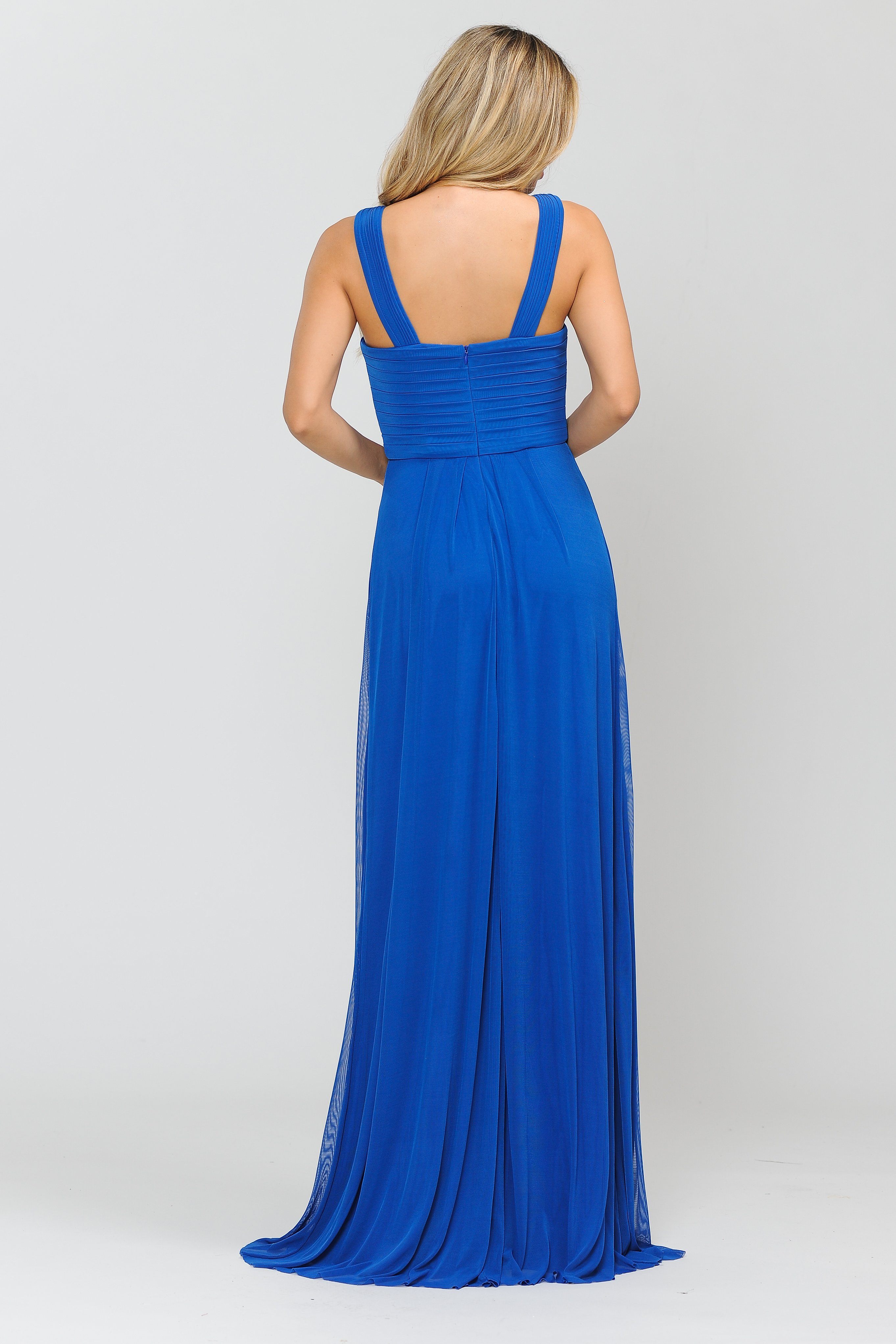 Vestido largo de corte A con escote plisado de Poly USA 8554