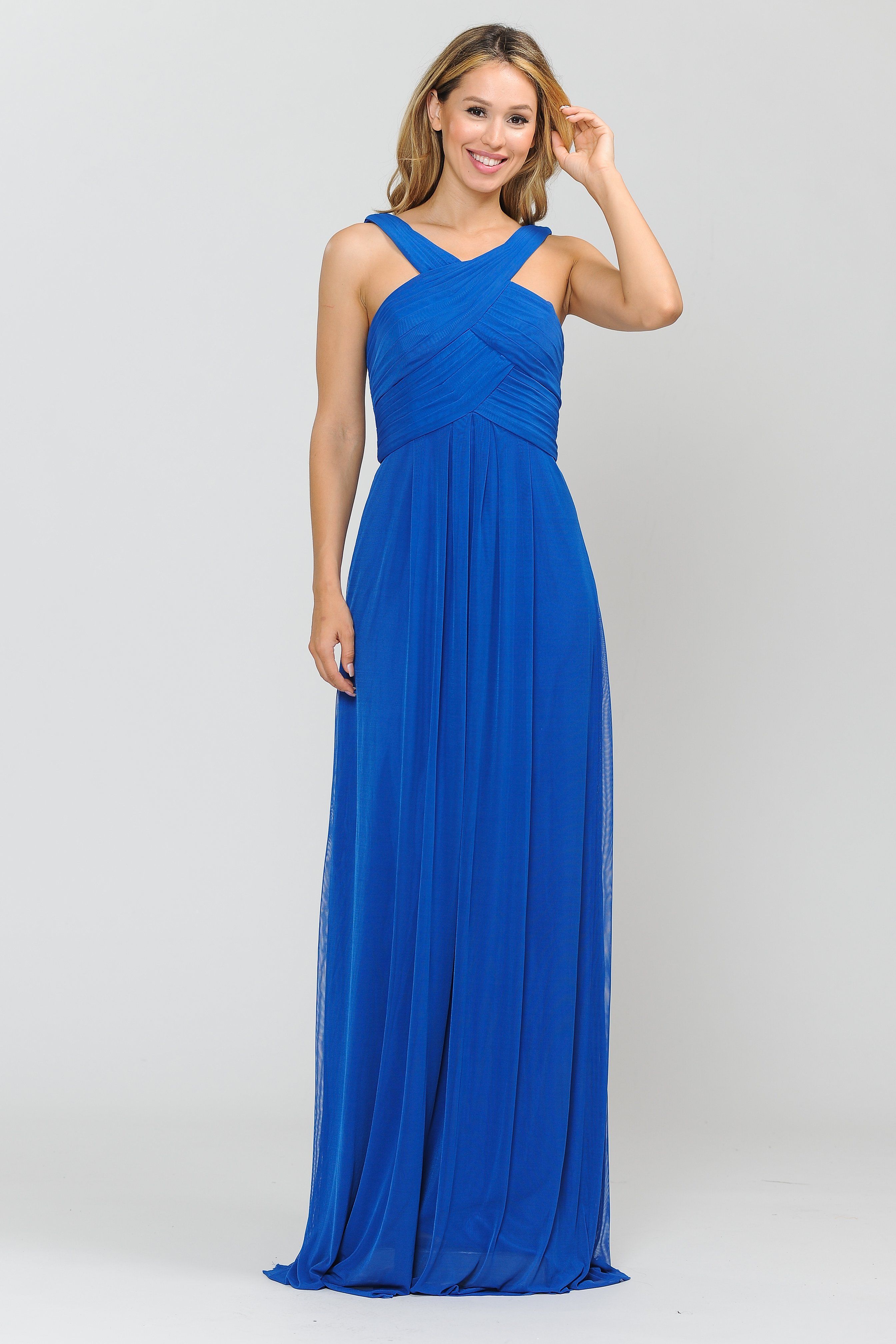 Vestido largo de corte A con escote plisado de Poly USA 8554