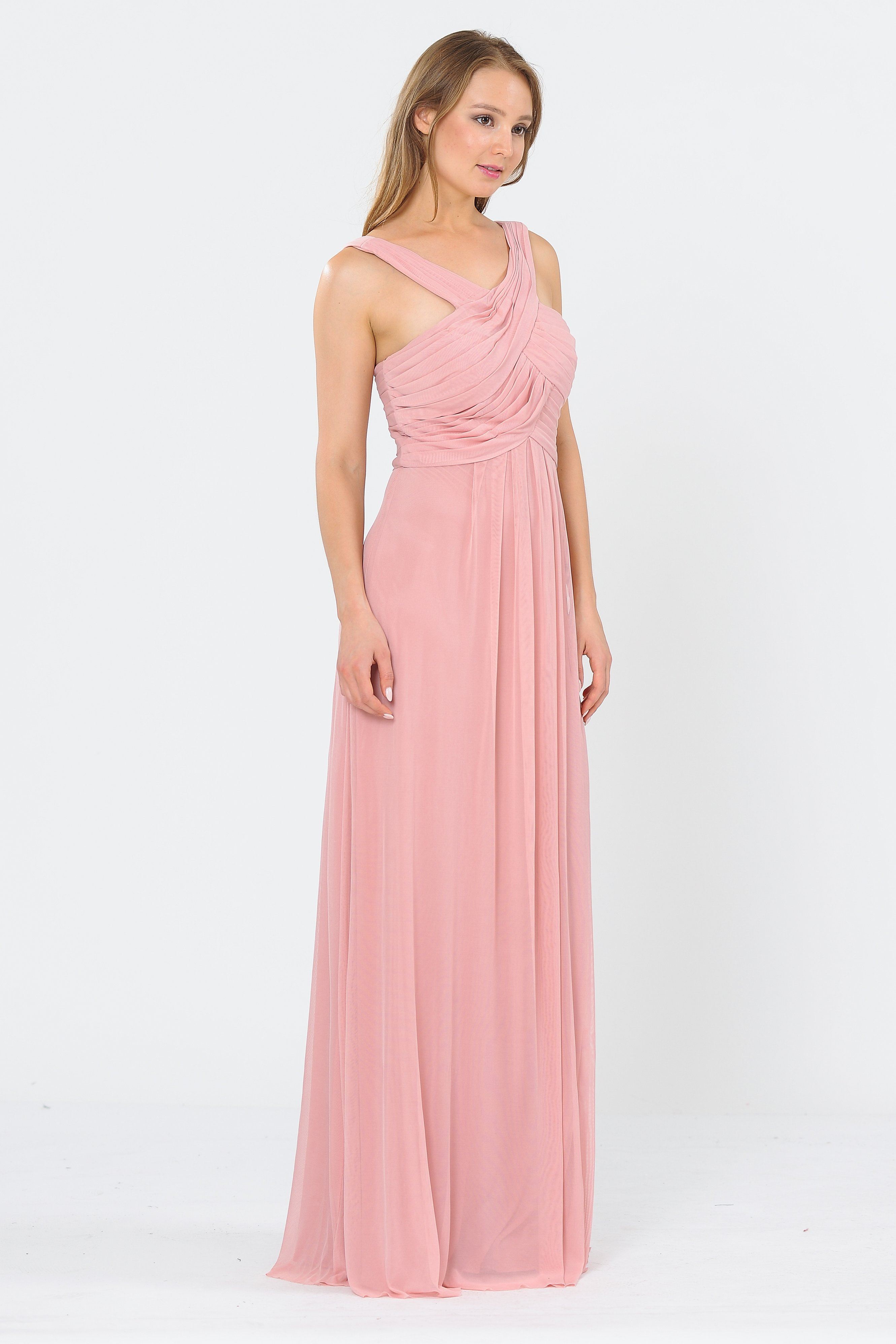 Vestido largo de corte A con escote plisado de Poly USA 8554