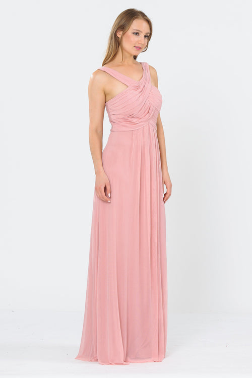 Poly USA 8554 Long A-line Dress with Pleated Bodice