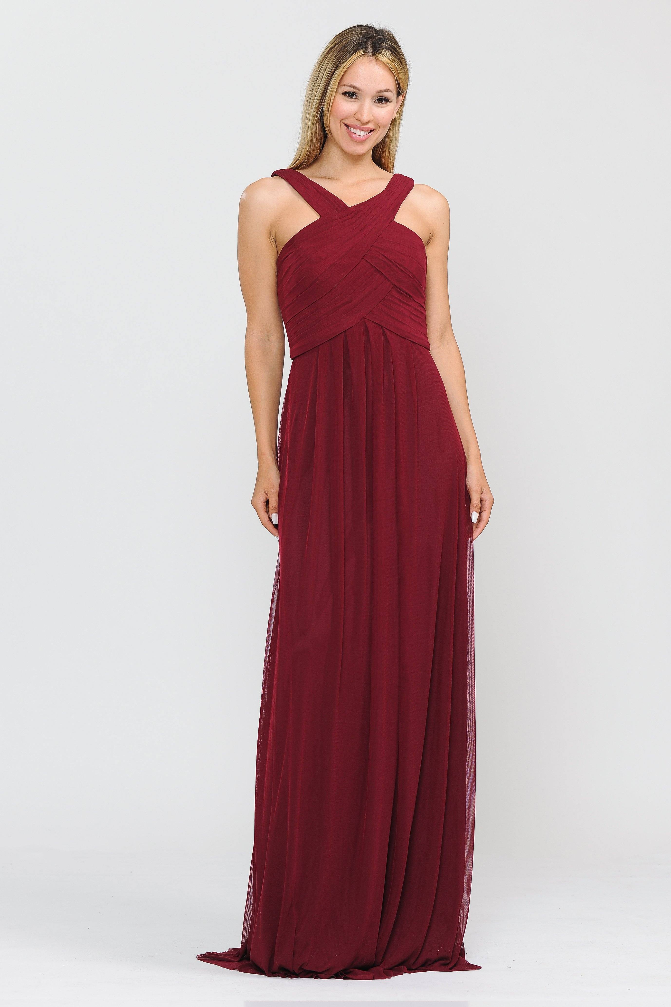Vestido largo de corte A con escote plisado de Poly USA 8554
