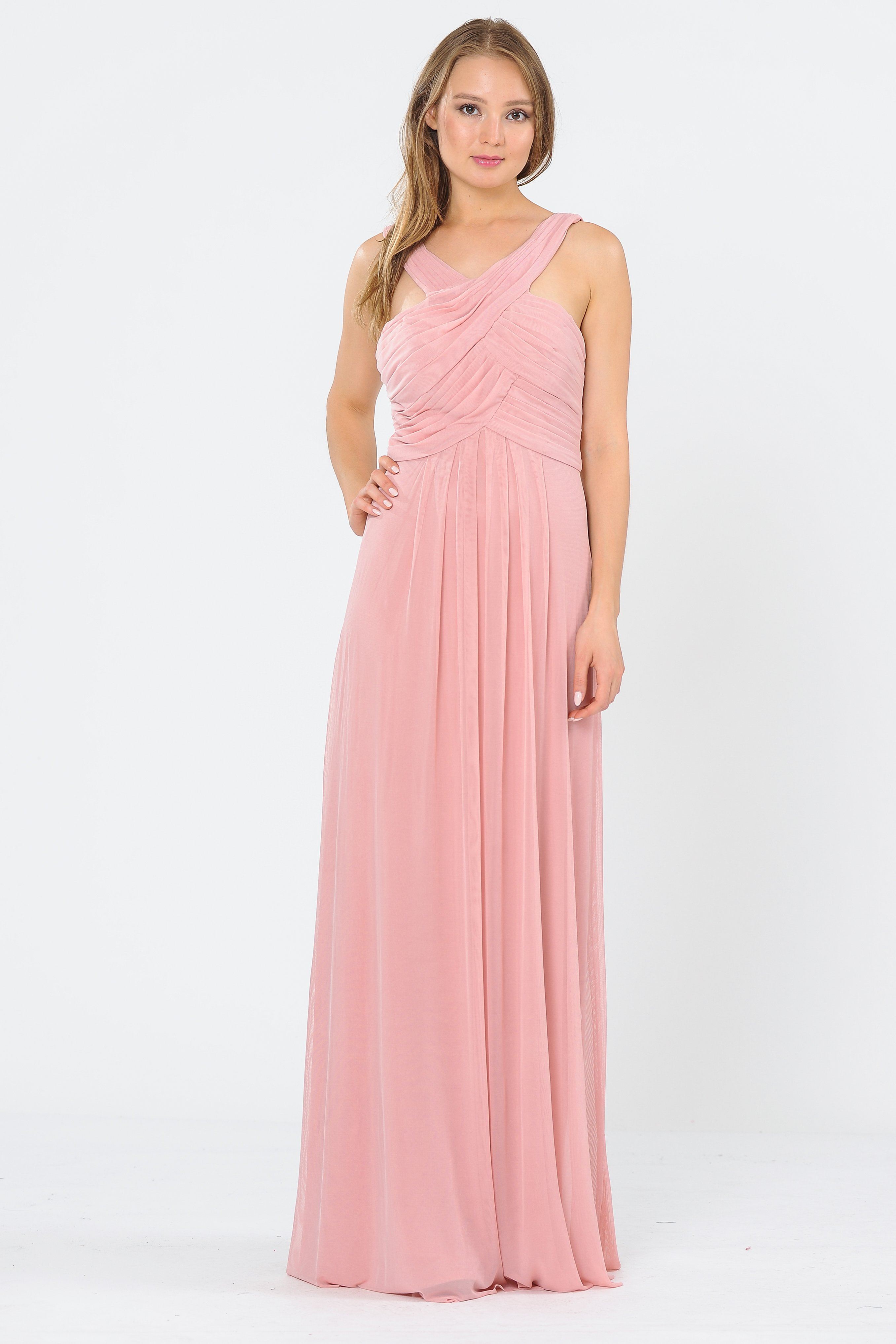 Vestido largo de corte A con escote plisado de Poly USA 8554