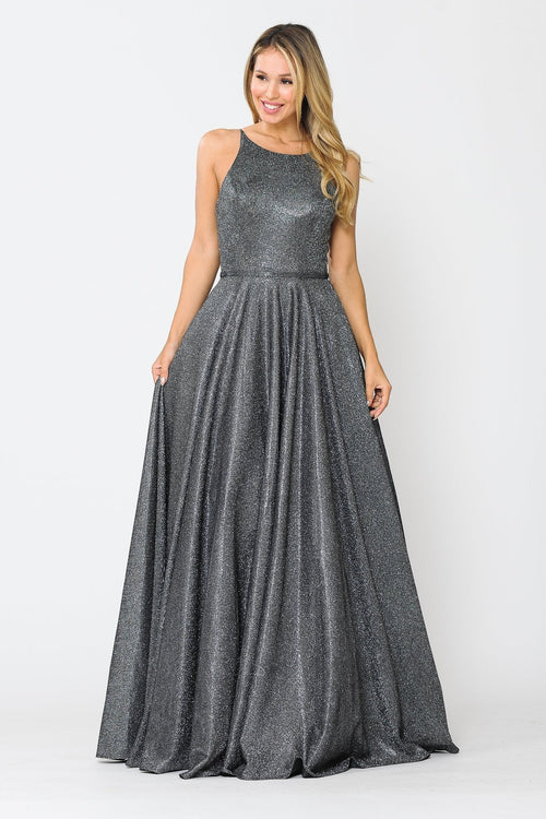 Poly USA 8436 Long A-line Glitter Dress with Corset Back