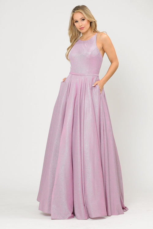Poly USA 8436 Long A-line Glitter Dress with Corset Back
