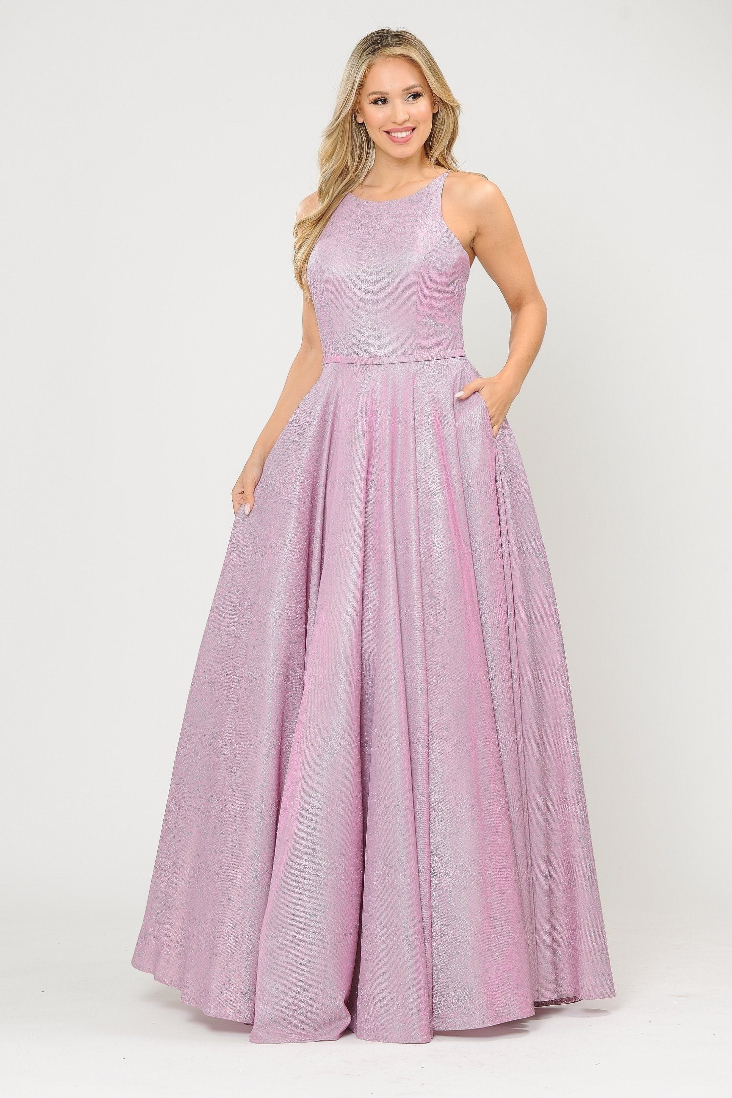 Vestido largo de corte A con purpurina y espalda de corsé de Poly USA 8436