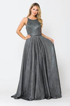 Poly USA 8436 Long A-line Glitter Dress with Corset Back