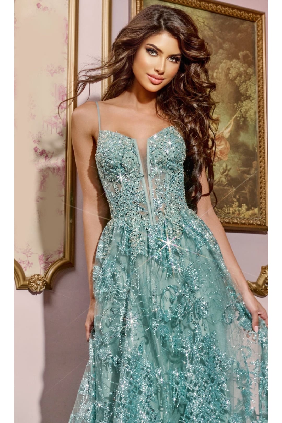 Long A-Line Glitter Prom Dress: Jovani 42199 - Prom