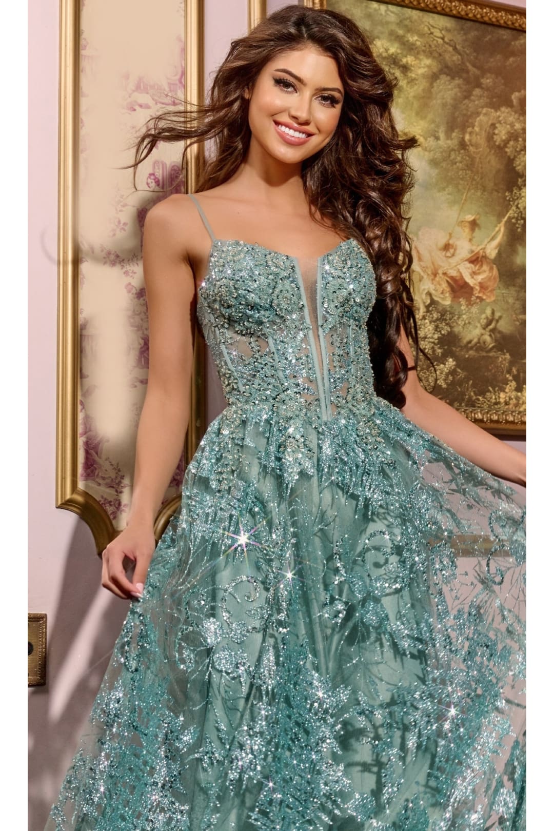 Long A-Line Glitter Prom Dress: Jovani 42199 - Prom