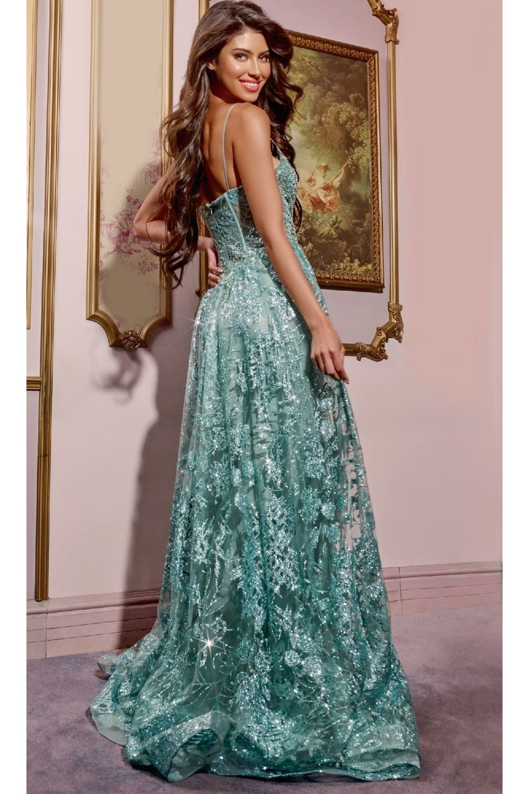 Long A-Line Glitter Prom Dress: Jovani 42199 - Prom