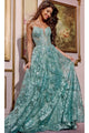 Long A-Line Glitter Prom Dress: Jovani 42199 - Sage / Prom