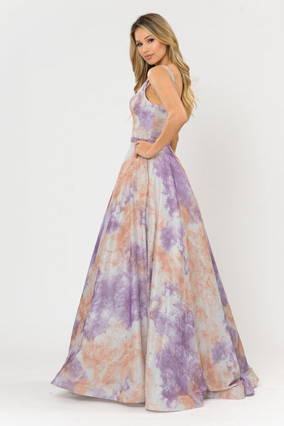 Poly USA 8346 Long A-line Glitter Tie Dye Formal Dress