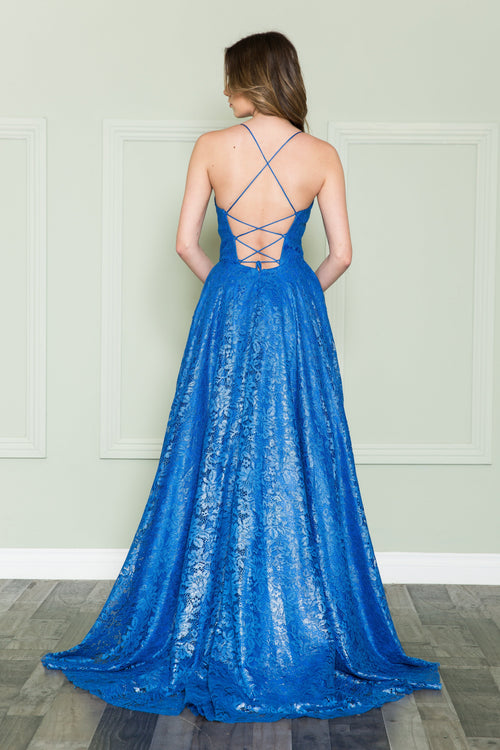 Poly USA 8862 Long A-line Lace Dress