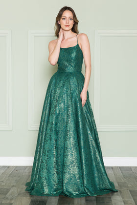 Poly USA 8862 Long A-line Lace Dress