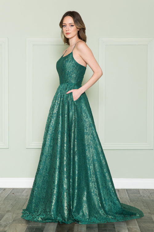 Poly USA 8862 Long A-line Lace Dress